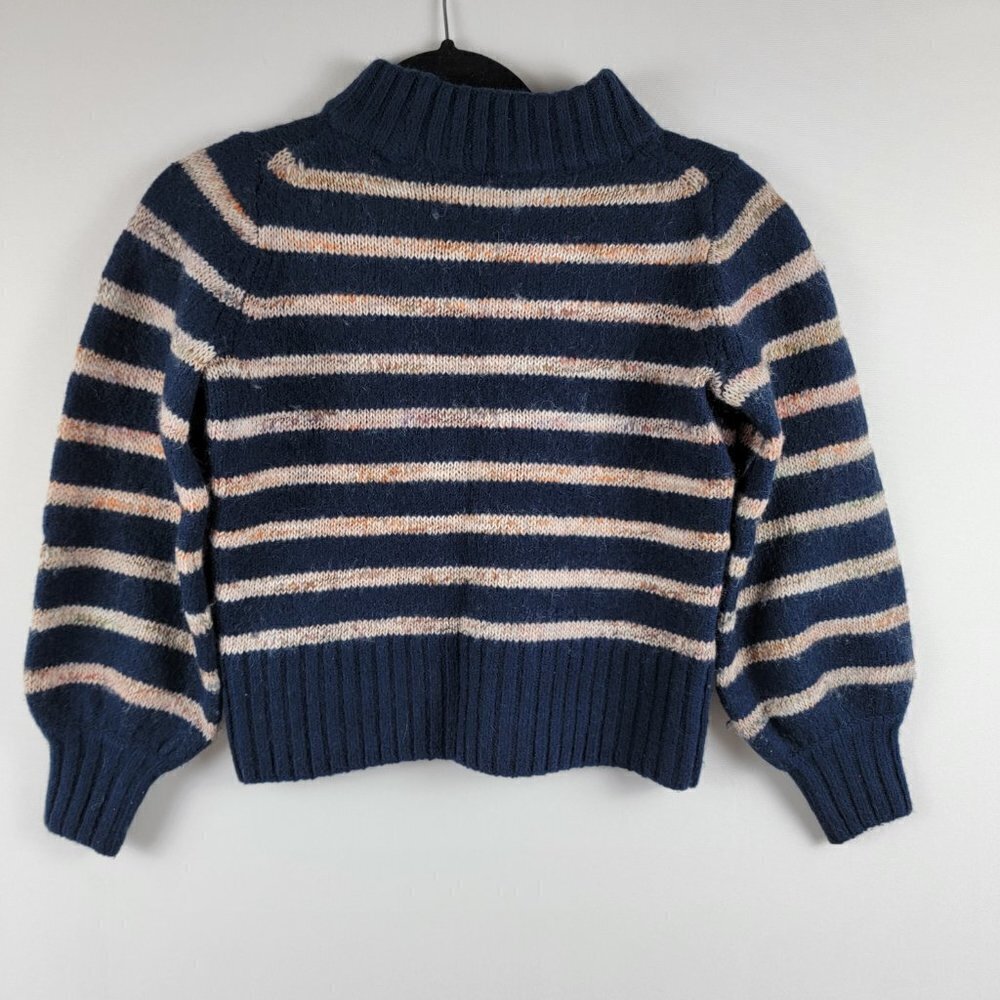 Madewell Sweater Women's S Blue Striped Long Sleeve Crewneck Cropped Wool Blend - Picture 3 of 7